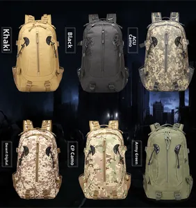 Tactical 3P backpack detail showing 6 patterns including desert and army camouflage