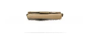 Base view of the khaki tactical MOLLE utility pouch showing bottom stitching and material