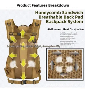 Détail du système dorsal en maille respirante pour sac à dos de randonnée tactique