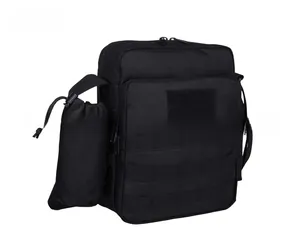 Tactical crossbody bag in black oxford fabric with MOLLE system and water bottle pouch