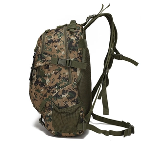 Tactical camouflage outdoor hiking backpack with breathable mesh back and side buckle