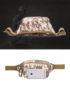 Détails de la sacoche tactique camouflage avec fermetures éclair et comparatif de taille