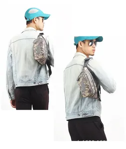 Sac de poitrine tactique camouflage numérique avec sangle réglable pour randonnée et sport