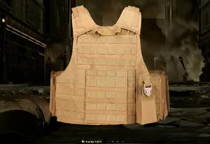 Rear view of tan tactical vest showing MOLLE webbing and reinforced rescue handle strap