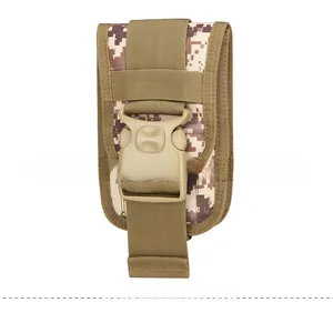 Tactical MOLLE phone pouch in desert digital camouflage with durable plastic buckle closure