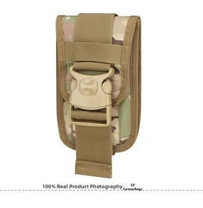 Detailed front view of CP camouflage tactical MOLLE waist pouch with plastic buckle