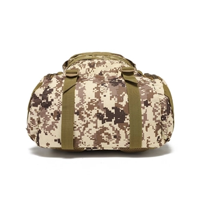 Vue détaillée du sac à dos tactique 35L en nylon camouflage désert avec boucles