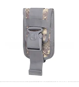 Detail view of the durable ACU digital camouflage tactical pouch with secure buckle closure