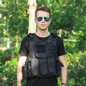 Multi-functional black tactical vest with MOLLE system and multiple storage pockets
