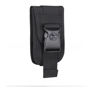Side view of tactical MOLLE phone pouch featuring durable nylon fabric and buckle