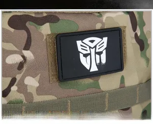 Tactical camouflage bag detail featuring durable oxford cloth and velcro patch panel