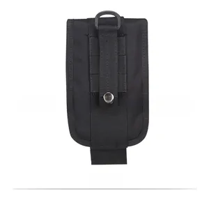 Tactical Molle pouch back view featuring metal D-ring and snap button nylon straps