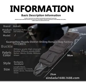 Detailed dimension guide for tactical 800D nylon outdoor bag showing 90-115cm length info