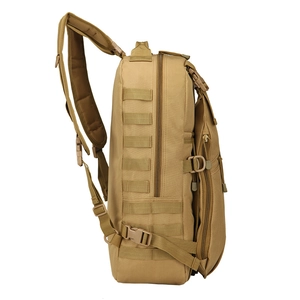 Tactical outdoor backpack in khaki with MOLLE system for hiking and camping adventures