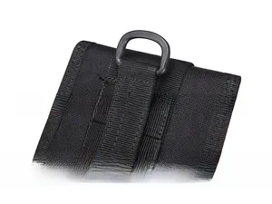 Close-up of durable black nylon tactical pouch with high-strength D-ring buckle