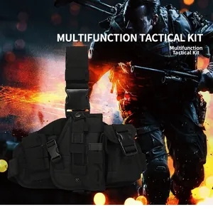 Tactical leg holster made of durable nylon with adjustable straps and pouches for gear