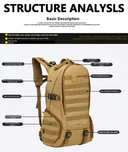 Analyse de la structure du sac à dos tactique 35L en tissu Oxford 800D imperméable