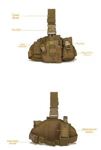 Front and back view of coyote tan tactical holster with molle pouches and adjustable straps