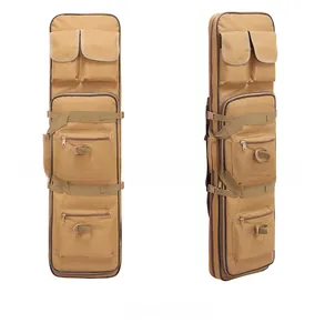 Detail view of khaki tactical gear bag with multiple reinforced pockets and durable oxford fabric