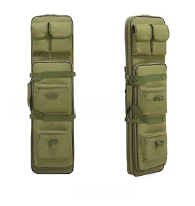 Front and side view of Army Green tactical rifle bag with reinforced handles and gear pouches