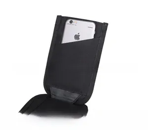 Close-up of tactical phone pouch with durable nylon fabric and front card slot