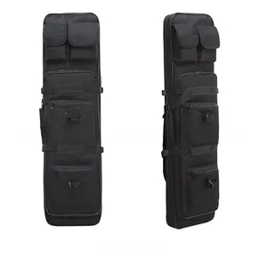 Detail of durable black tactical equipment bag with multi-functional pockets and buckle system