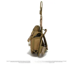 Side view of khaki tactical Molle pouch showing multi-layered nylon structure and buckles