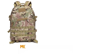 Detail view of MC camouflage tactical backpack with MOLLE system and nylon straps