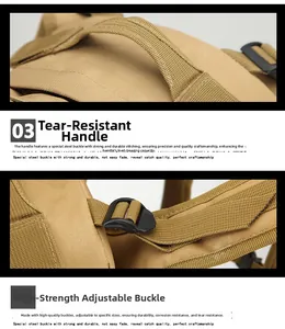 Détail de la poignée indéchirable et des boucles réglables sur le sac à dos tactique