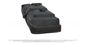 Detail view showing reinforced bottom and multiple zipper pockets of the black tactical bag