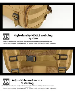 Détail d'un sac à dos tactique 35L montrant le système MOLLE et les sangles de poitrine