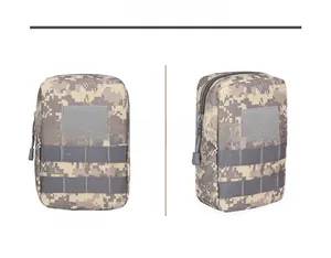 Vue détaillée avant et latérale de la pochette tactique camouflage ACU avec velcro