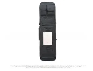 Macro view of a 120cm tactical rifle bag with multiple pockets and an iPad for scale