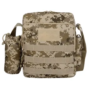 Tactical digital camouflage shoulder bag with MOLLE system and side water bottle holder