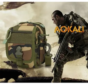 Detailed close-up of jungle camouflage tactical waist bag with durable MOLLE nylon webbing