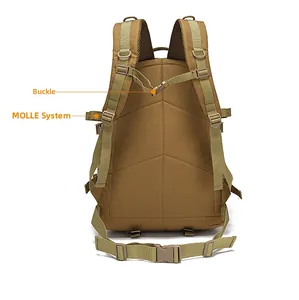 Detail of the tactical backpack breathable back padding and adjustable MOLLE straps system
