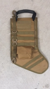 Tactical Christmas stocking in coyote brown nylon with MOLLE system and heavy-duty handle