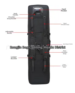 Detail showing tactical black padded shoulder straps and back carrying system for gun bag