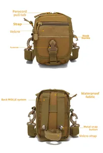 Detailed view of khaki tactical MOLLE pouch with high-density waterproof oxford fabric