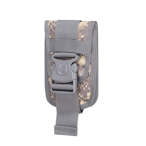 Tactical MOLLE phone pouch with grey digital camouflage and durable plastic buckle
