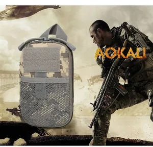 Tactical camouflage utility pouch with mesh slot and hook and loop fastener surface