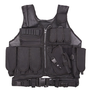 Tactisch zwart mesh vest met meerdere zakken en verstelbare functionele riem