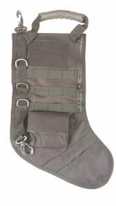 Tactical Christmas stocking in black nylon with Molle webbing and D-rings for gear