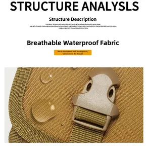 Detail of waterproof nylon fabric with water droplets on a tactical MOLLE water bottle pouch