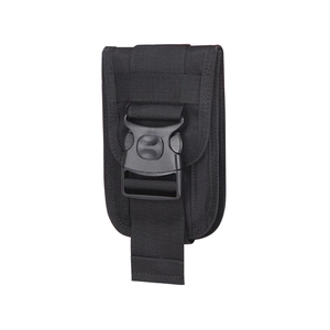 Black tactical MOLLE phone pouch with durable buckle for outdoor sports and heavy-duty use