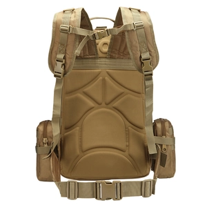 45L tactical hiking backpack in coyote brown with ergonomic back padding and side pouches