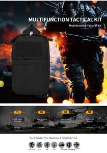 Close-up of tactical utility pouch with velcro area, mesh pocket and water-resistant fabric