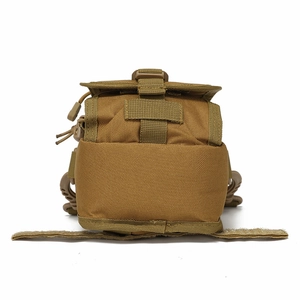 Detail of Coyote Brown MOLLE tactical pouch showing nylon texture and buckle strap