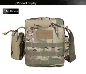 Tactical crossbody bag with CP camouflage pattern, MOLLE system and water bottle pouch