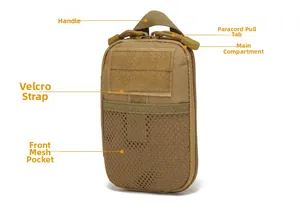 Close-up of tactical waist bag with MOLLE webbing and velcro area for outdoor sports gear